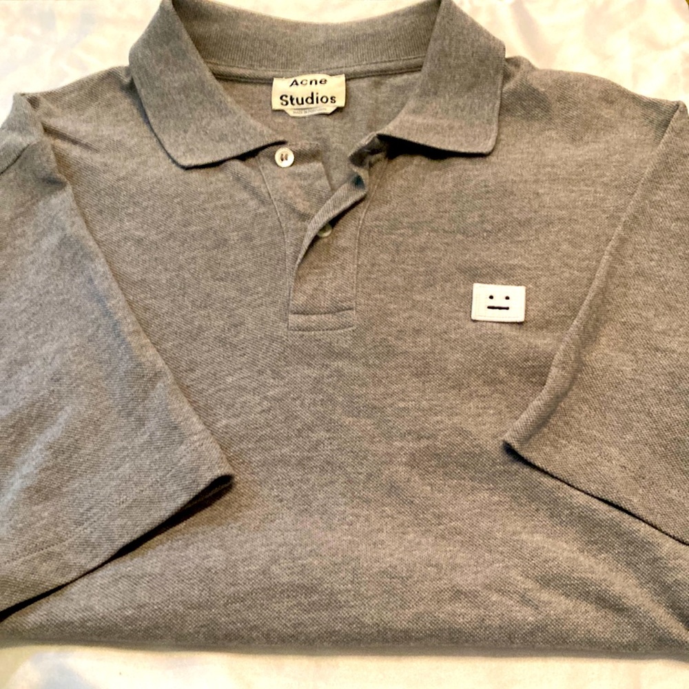 Acne Studios grey small polo for slender man. Studio logo on chest